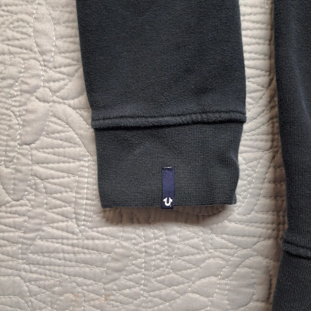 True Religion Sweatshirt Mens Small Black Good Zip Pocket Horseshoe M19FF09N7G